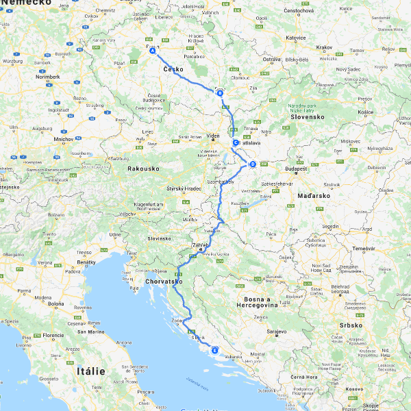 Obr. 3 - PHA- Brno- Blava- Zahřeb- Split