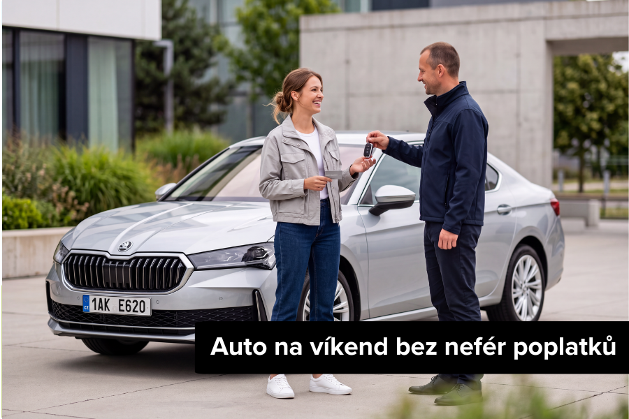 Žena s úsměvem přebírá klíčky od auta a platí debetní kartou Žena přebírá klíčky od auta na víkend bez placení kreditní kartou