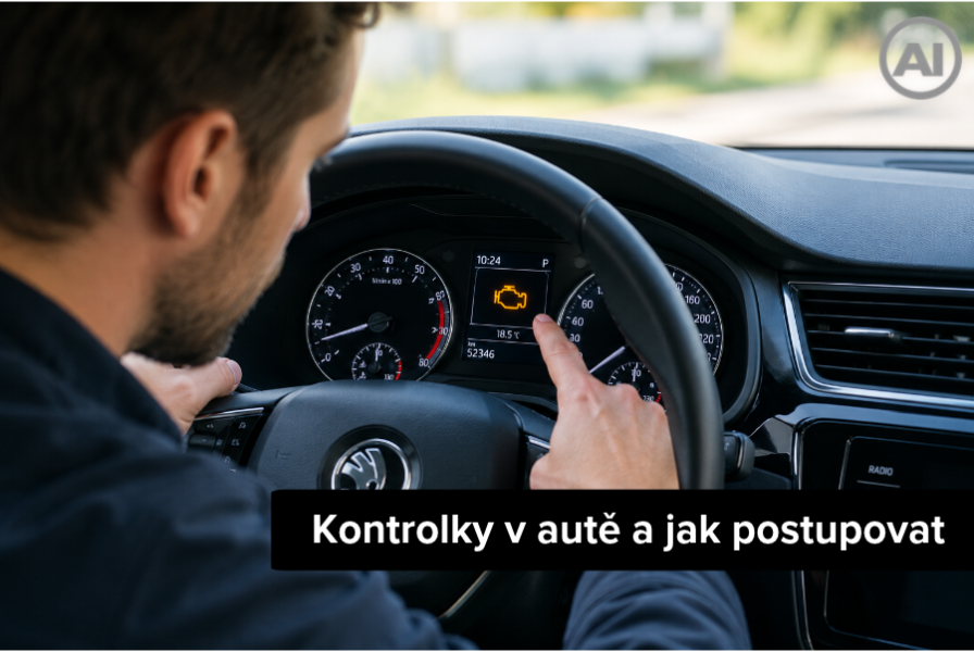 Nejdůležitější kontrolky a chybové hlášky v autě Přehled sedmi nejčastějších závažných kontrolek na tmavém pozadí.